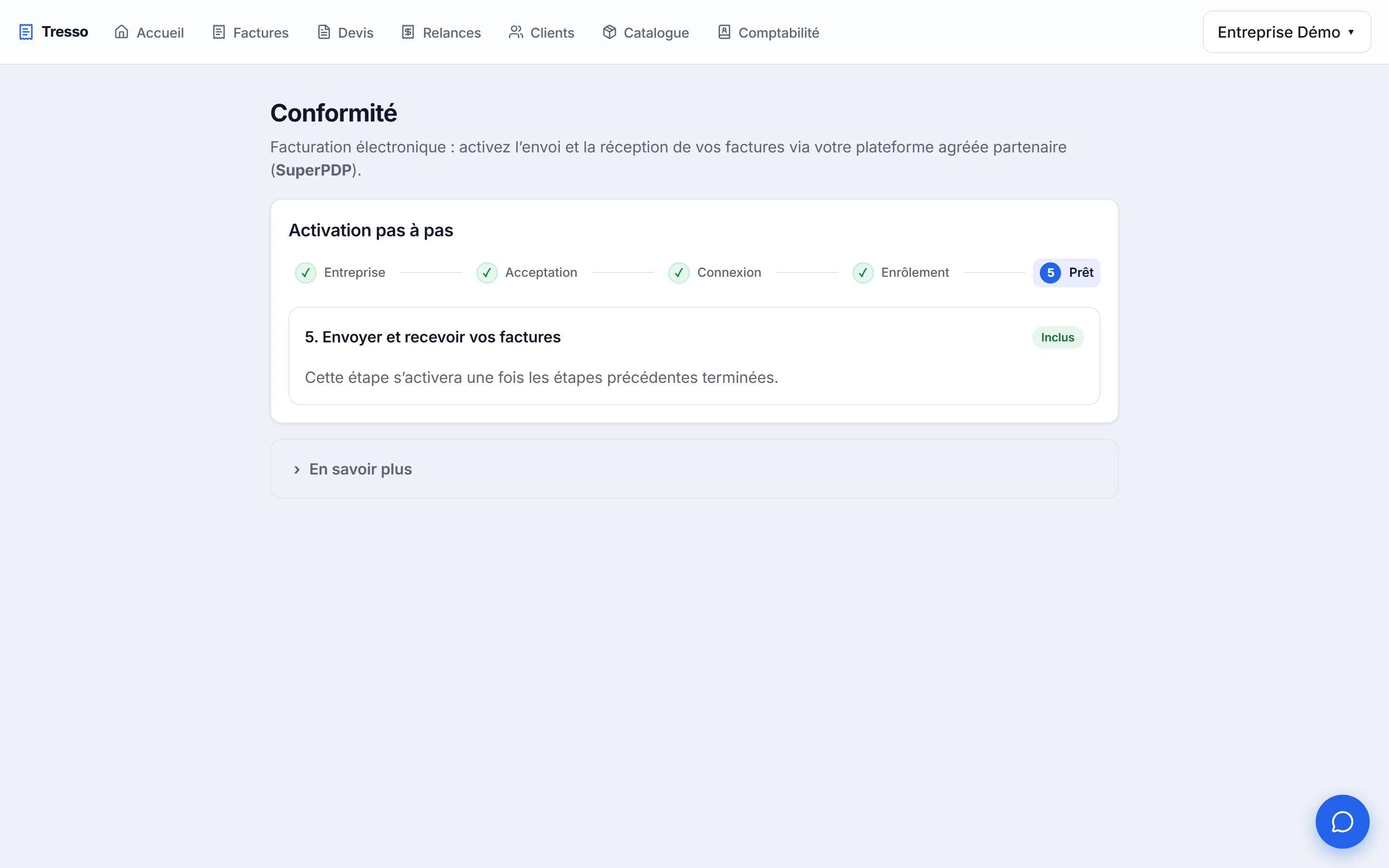 Activez la facturation électronique — Factur-X / UBL / CII via votre plateforme agréée partenaire.